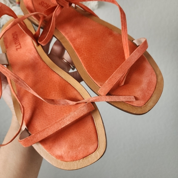 Schutz Orange Suede Wrap Around Ankle Flat Sandals Boho Chic Comfort Summer 10 - Picture 3 of 9